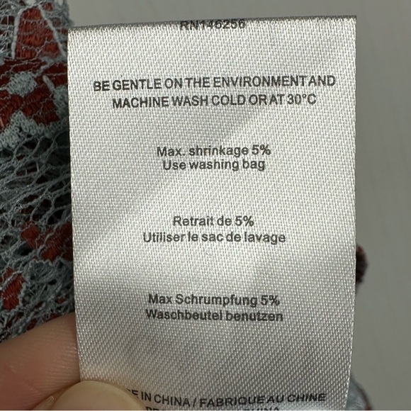 GANNI Lace Blouse Top Women's 40 US 8/10 M Teal Rust Floral Sheer Long‎ Sleeve - Picture 3 of 8